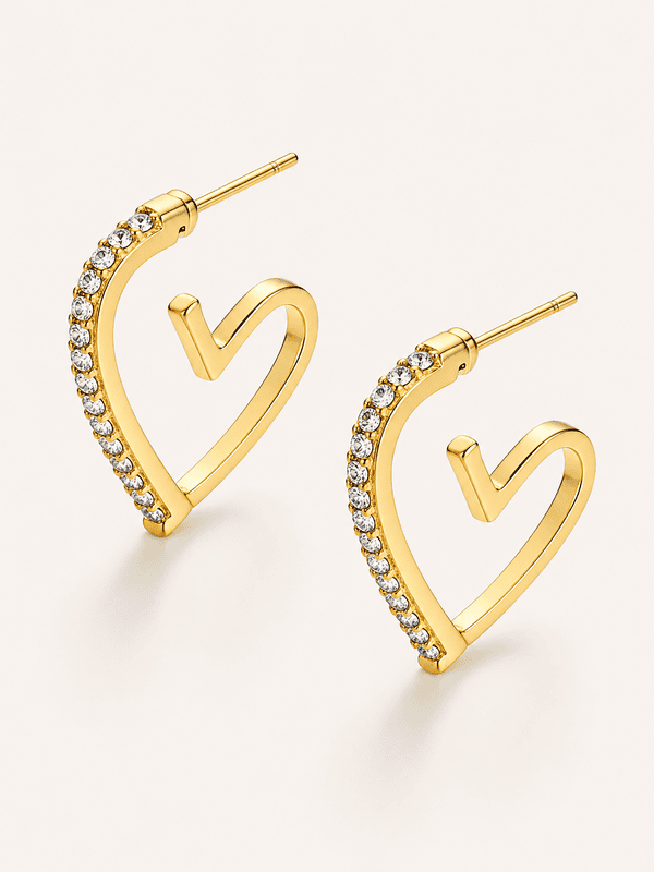 Crystal Heart Hoop Earrings for Women – Gold Plated Open Heart Designer Earrings