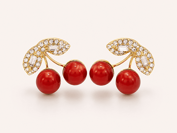 Cherry Crystal Stud Earrings for Women – Gold Plated Red Cherry Designer Earrings