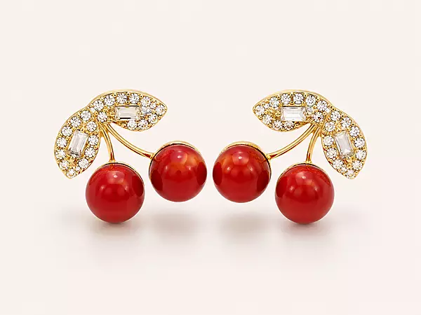 Cherry Crystal Stud Earrings for Women – Gold Plated Red Cherry Designer Earrings