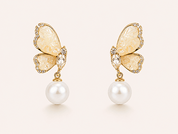 Mariposa Acrylic Butterfly & Drop Pearl Earrings