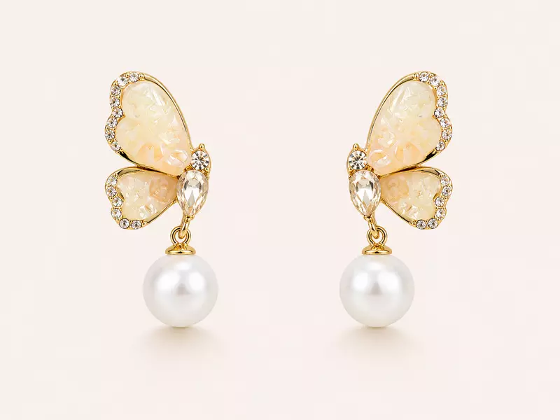 Mariposa Acrylic Butterfly & Drop Pearl Earrings