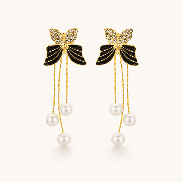 Elegant Butterfly Pearl Drop Earrings for Women – Gold Plated Crystal Bow Design