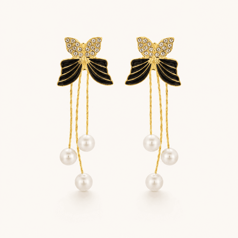 Elegant Butterfly Pearl Drop Earrings for Women – Gold Plated Crystal Bow Design