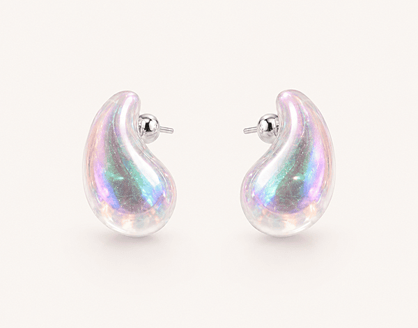 Iridescent Teardrop Stud Earrings for Women – Pearl Glow Designer Earrings