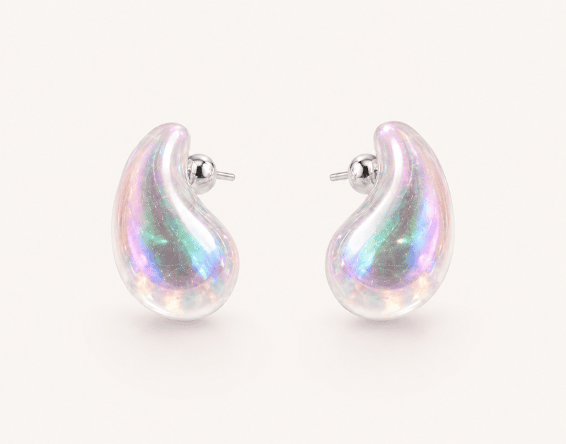 Iridescent Teardrop Stud Earrings for Women – Pearl Glow Designer Earrings