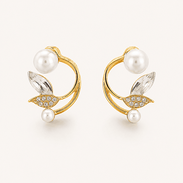 Aura Pearl & Marquise Crystal Floral Arc Earrings (Gold Plated)