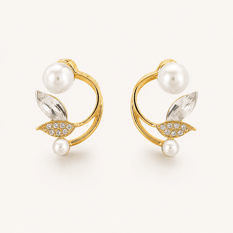 Aura Pearl & Marquise Crystal Floral Arc Earrings (Gold Plated)
