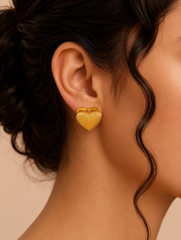Ribbed Gold Heart Clip-On Earrings | Vintage Style
