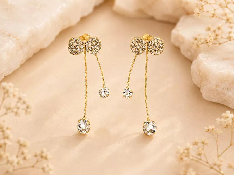 Cheri Crystal Bow & Cascading Cherry Drop Earrings