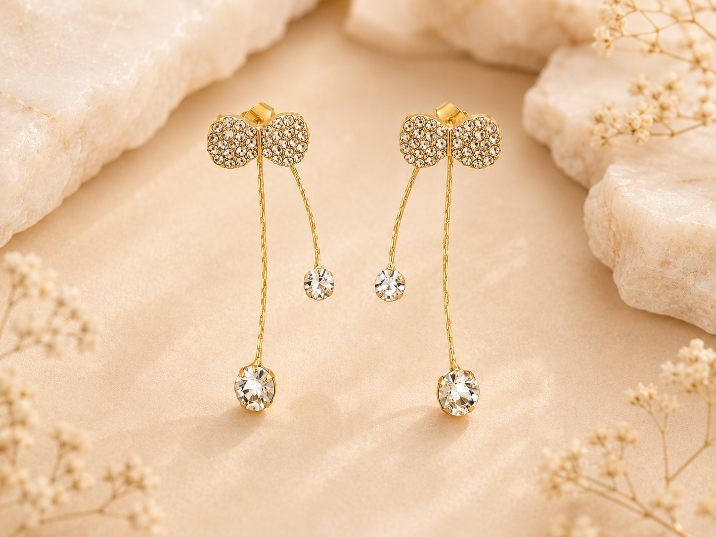 Cheri Crystal Bow & Cascading Cherry Drop Earrings