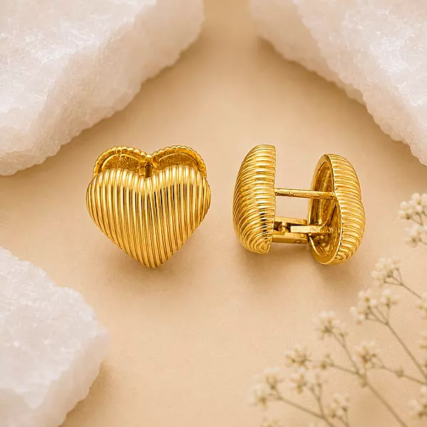 Ribbed Gold Heart Clip-On Earrings | Vintage Style