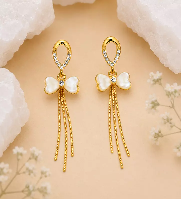 Aria Mother-of-Pearl Bow Tassel Drop Earrings