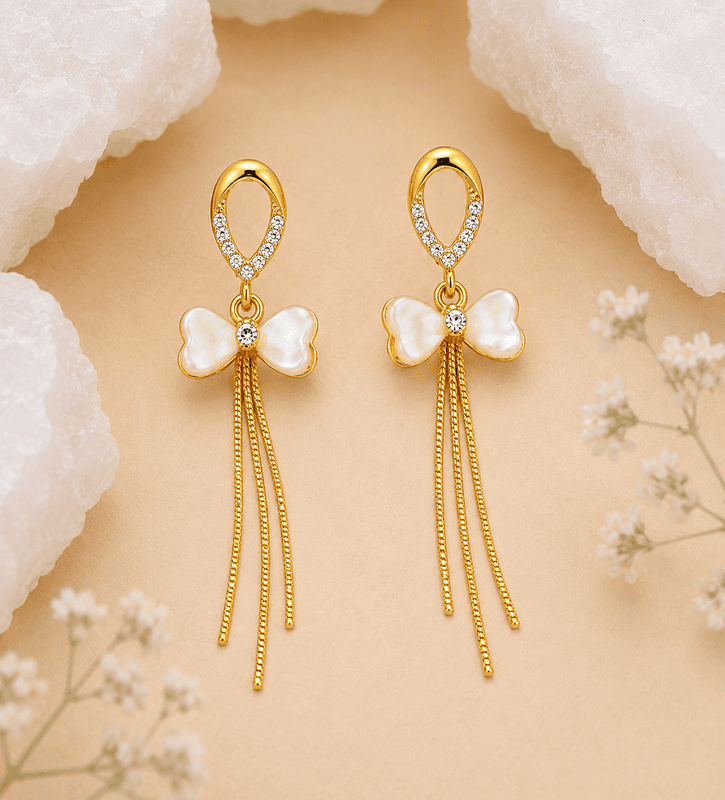 Aria Mother-of-Pearl Bow Tassel Drop Earrings