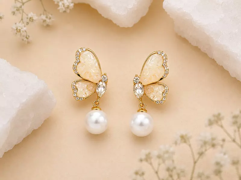 Mariposa Acrylic Butterfly & Drop Pearl Earrings