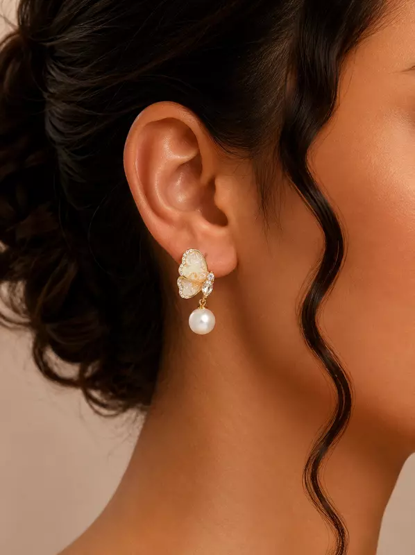 Mariposa Acrylic Butterfly & Drop Pearl Earrings