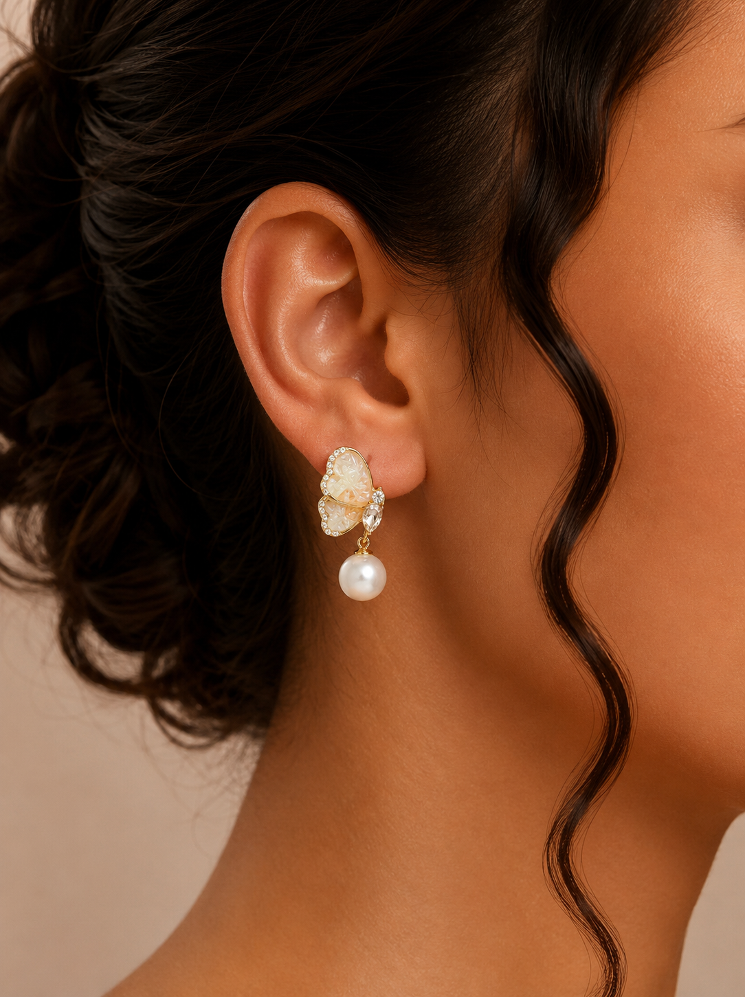 Mariposa Acrylic Butterfly & Drop Pearl Earrings