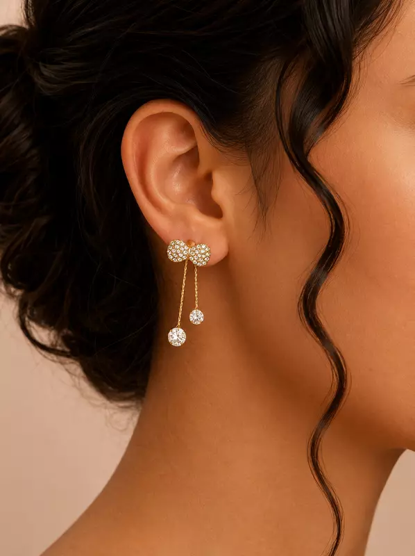 Cheri Crystal Bow & Cascading Cherry Drop Earrings