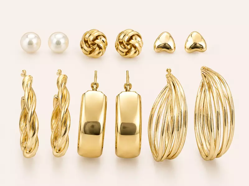 6-Pair Gold Plated Earrings Set for Women – Pearl, Heart Stud & Hoop Earrings Collection