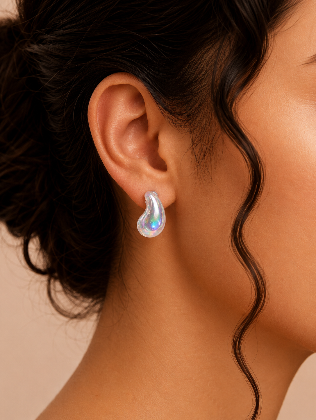 Iridescent Teardrop Stud Earrings for Women – Pearl Glow Designer Earrings
