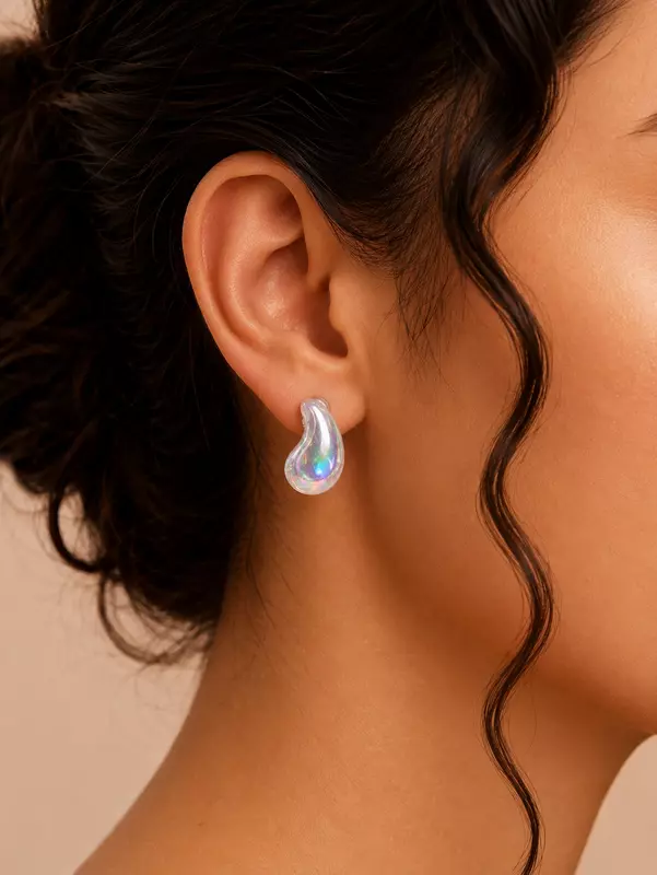 Iridescent Teardrop Stud Earrings for Women – Pearl Glow Designer Earrings