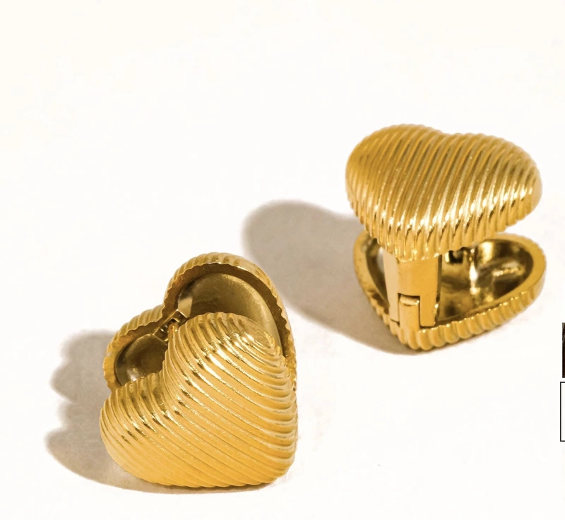 Ribbed Gold Heart Clip-On Earrings | Vintage Style