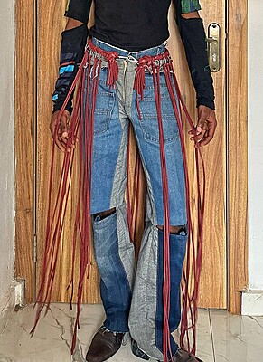 Offcut Yarn Fringe Belts in Reddish Brown