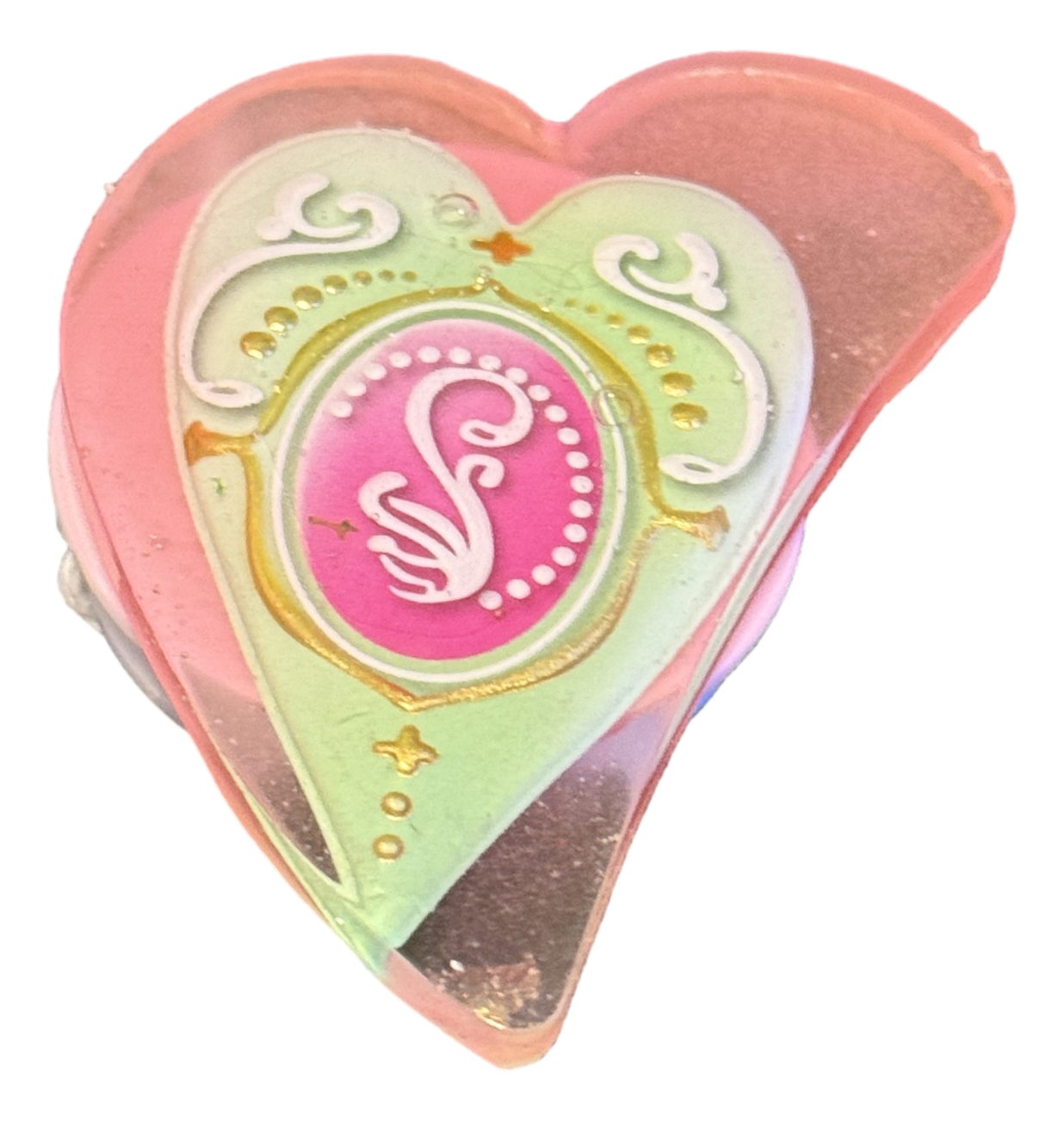 Translucent Pink Heart with Green Heart Phone Pop