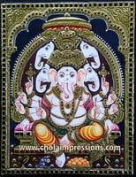 Panchmukh Ganesh Tanjore Painting - 15x12 Panchmukh Ganesh Tanjore Painting - 15x12
