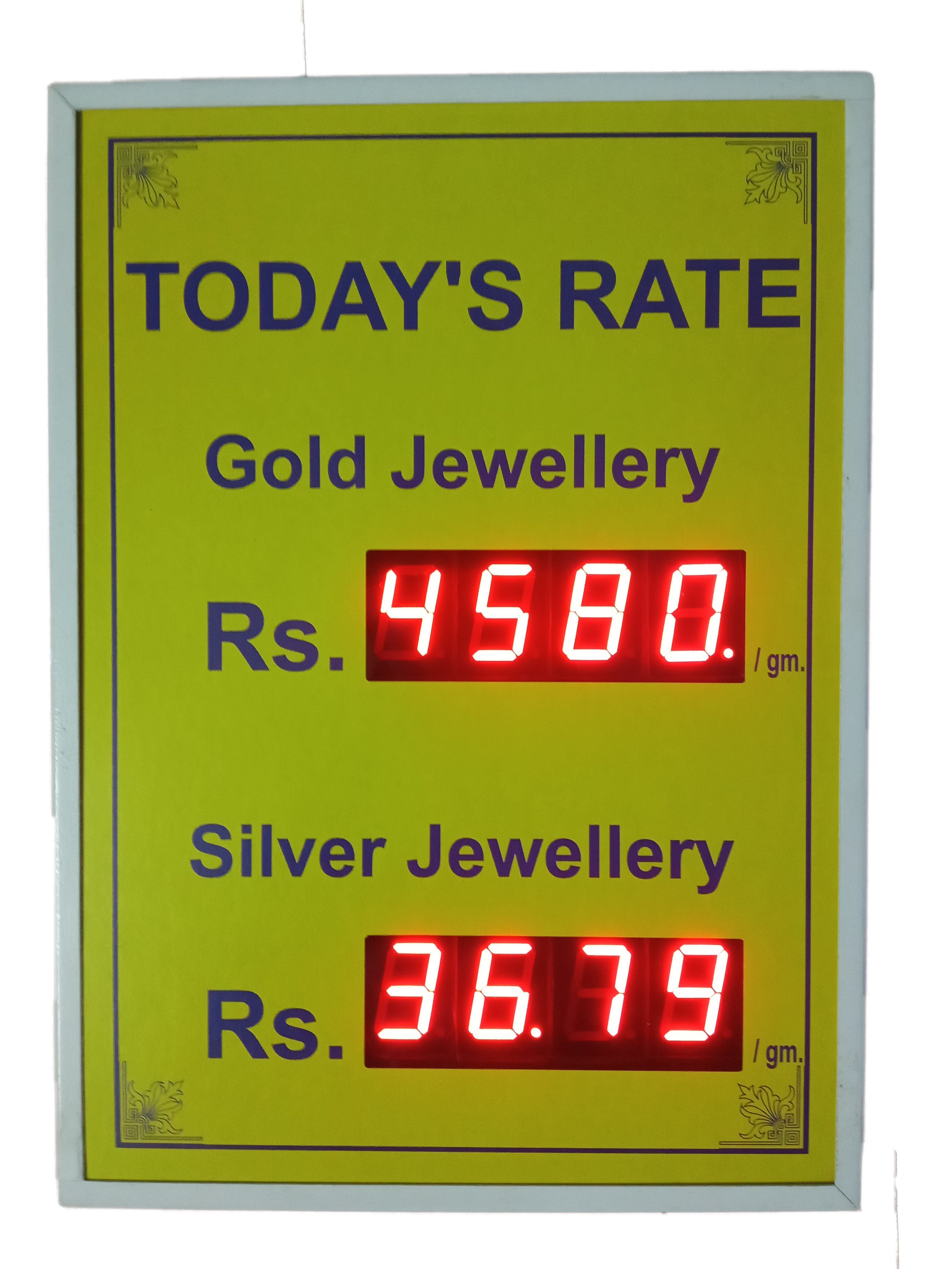 ArcEin Gold And Silver Rate board 1Inch LED Display board for use in Jewelry store ,showrooms ,etc- Yellow colour ArcEin Gold And Silver Rate board 1Inch LED Display board for use in Jewelry store ,showrooms ,etc- Yellow colour