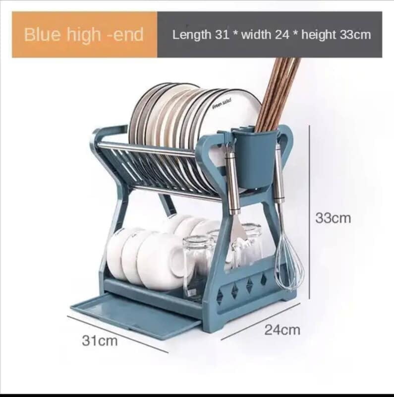 Mini Plate Rack - 2 Layers with Draining Tray & Cutleries Holders