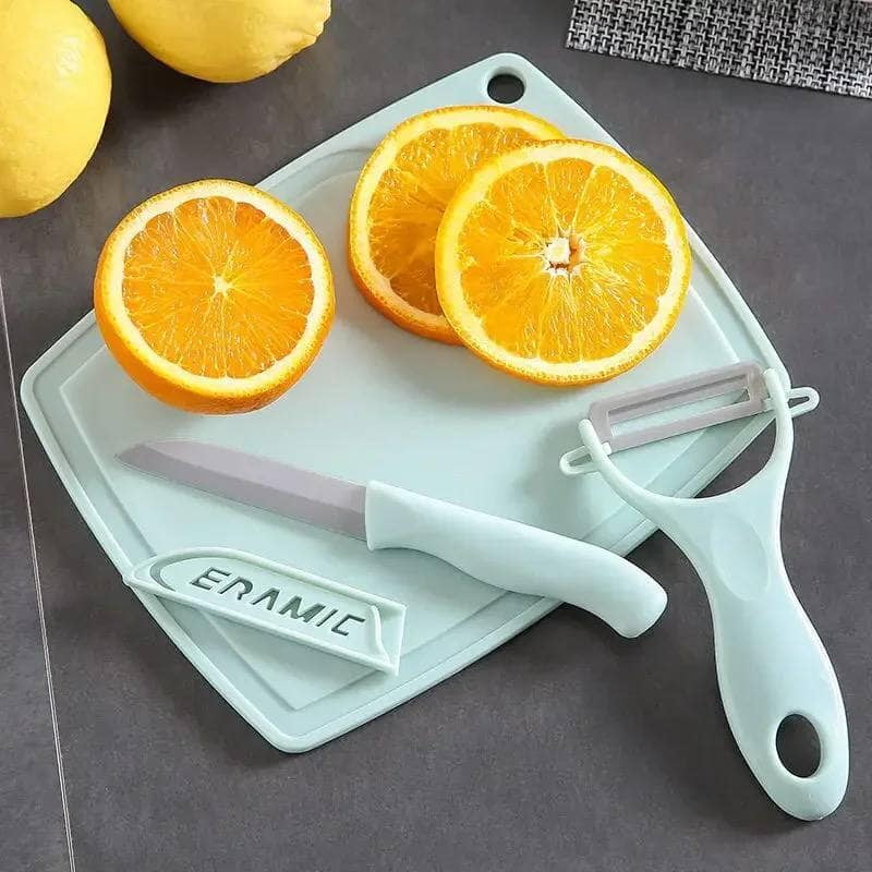 3 PIECES SET OF MULTIFUNCTIONAL CUTTING BOARD. KNIFE AND PEELER - SOURVENIR IDEA