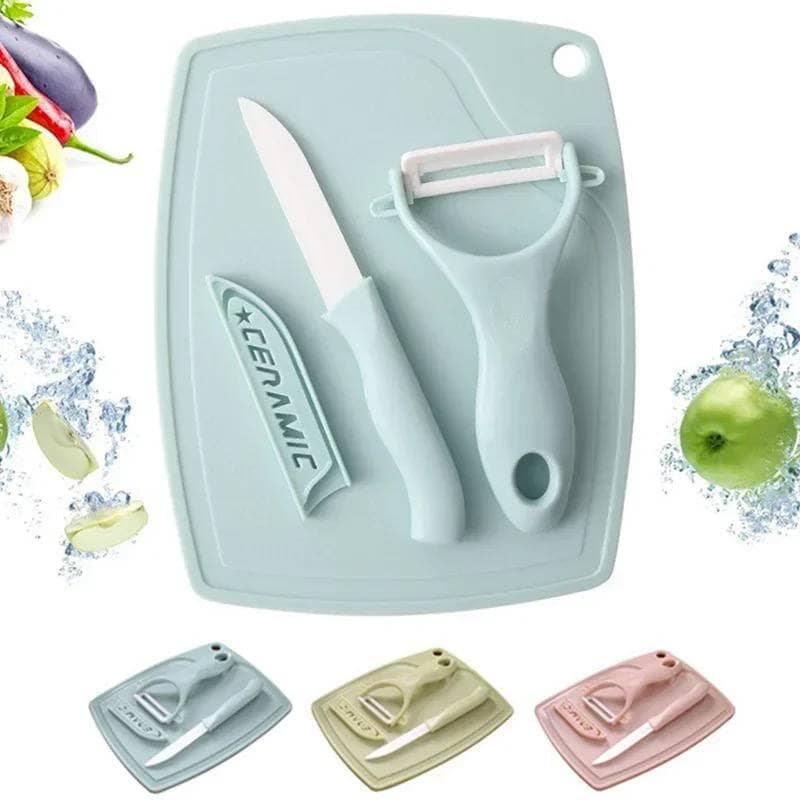 3 PIECES SET OF MULTIFUNCTIONAL CUTTING BOARD. KNIFE AND PEELER - SOURVENIR IDEA