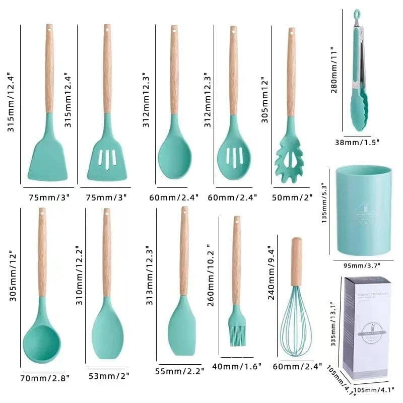 12 PIECES SILICONE COOKWARE COOKING SPOON UTENSILS
