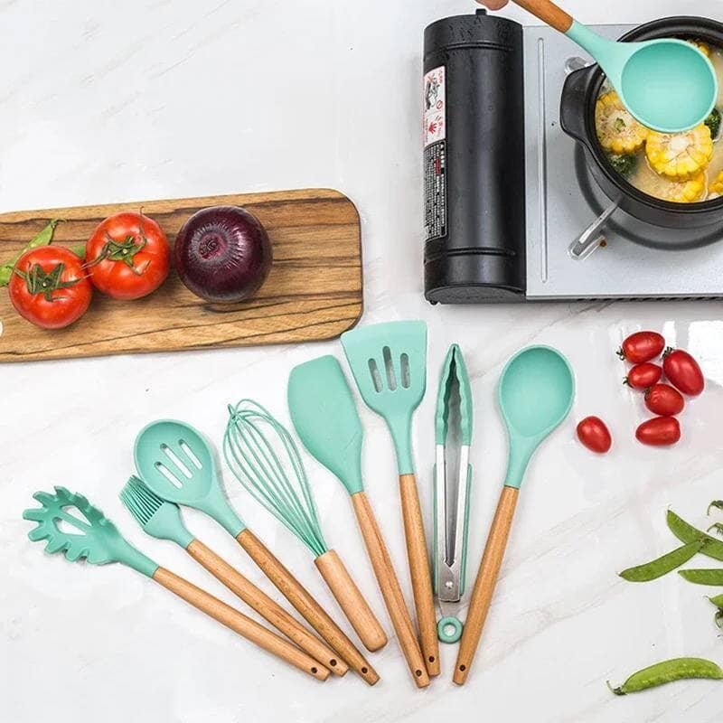 12 PIECES SILICONE COOKWARE COOKING SPOON UTENSILS