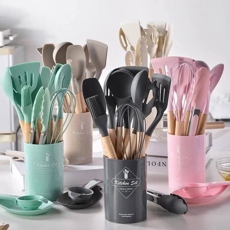12 PIECES SILICONE COOKWARE COOKING SPOON UTENSILS