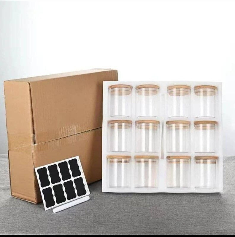 12 PIECES SPICES JAR/ CONTAINERS WITH STICKERS AND PEN