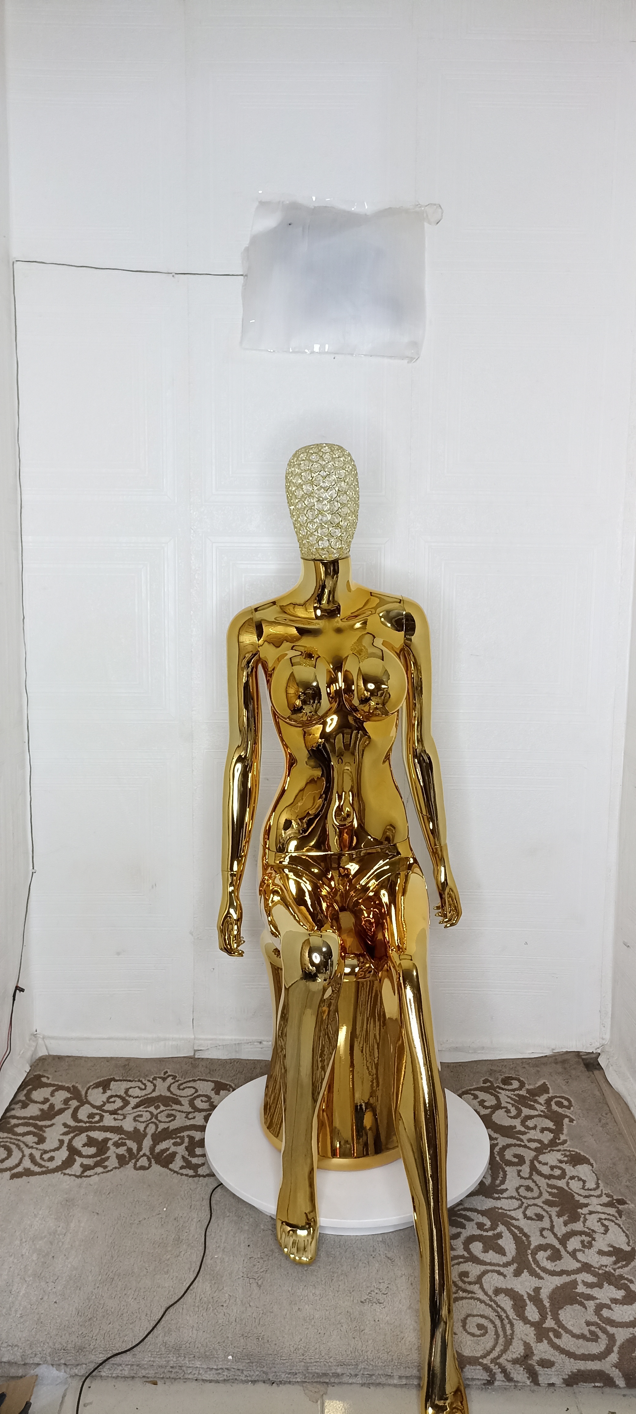 Sitting Seated Chrome Gold Female Mannequin