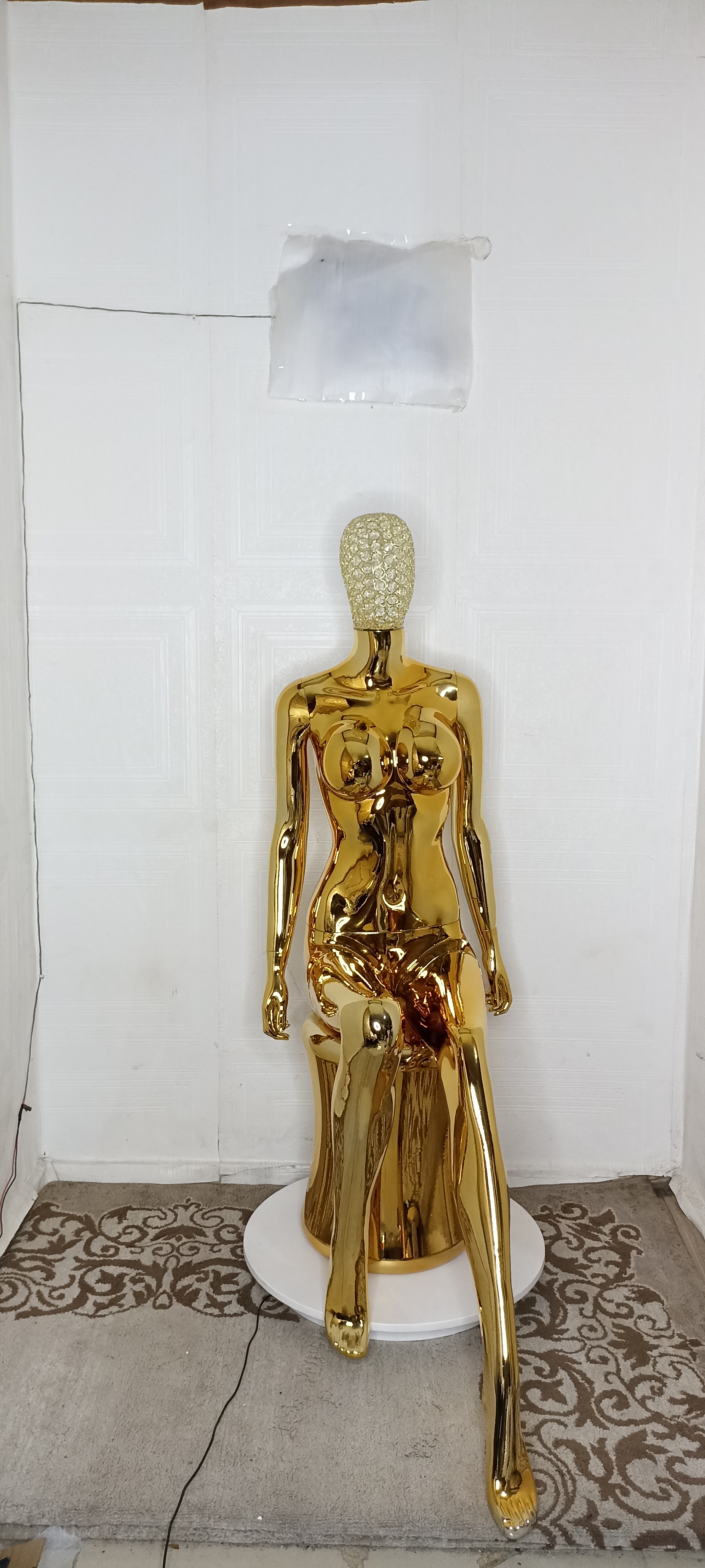 Sitting Seated Chrome Gold Female Mannequin