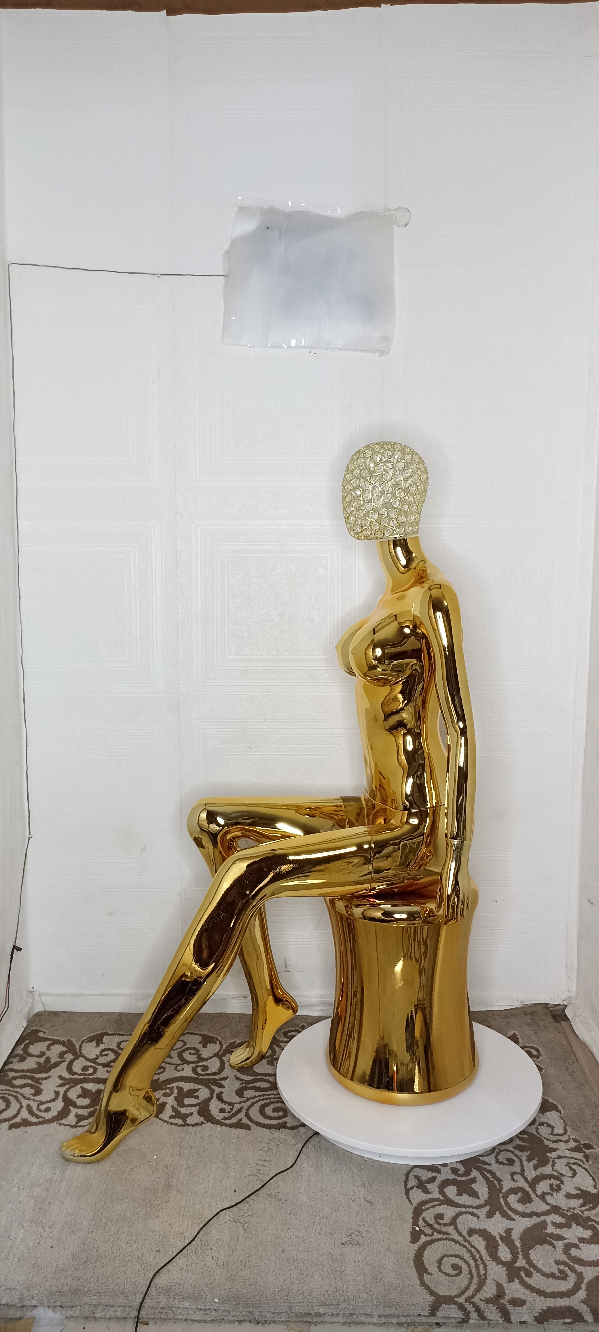 Sitting Seated Chrome Gold Female Mannequin