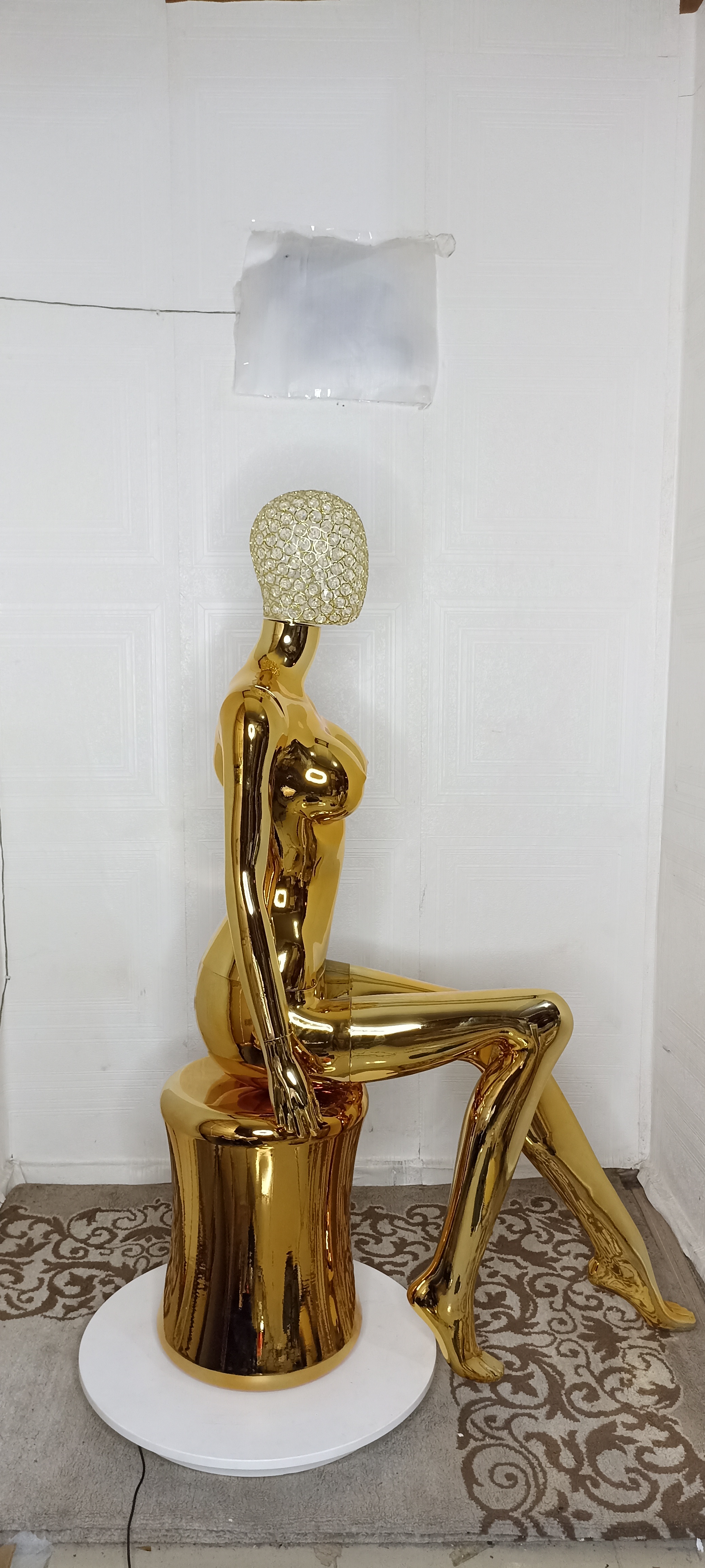 Sitting Seated Chrome Gold Female Mannequin