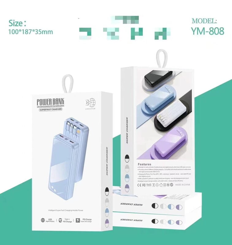 LONG LASTING LED DISPLAY POWER BANK WITH IN-BUILT TYPE C ANDROID  & IPHONE CORD