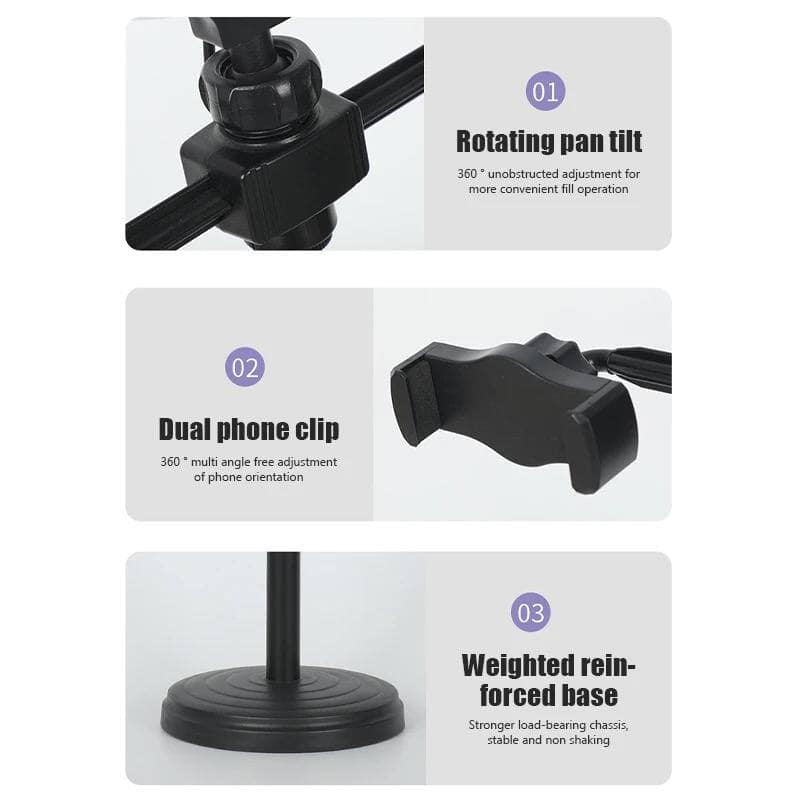 DESKTOP SELFIE RING LIGHT TWO PHONE HOLDERS