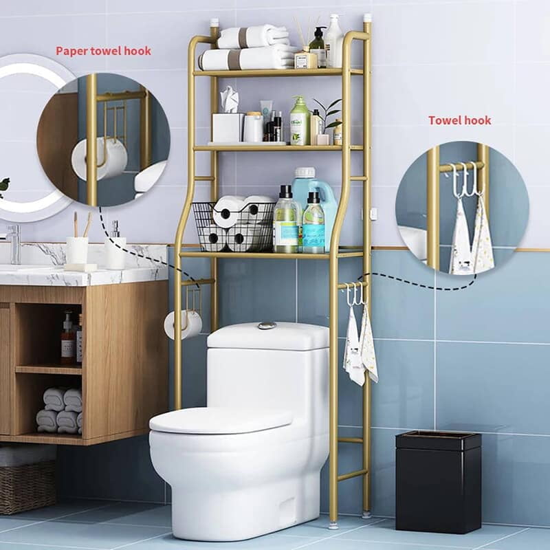TOILET BATHROOM STORAGE RACK - GOLD