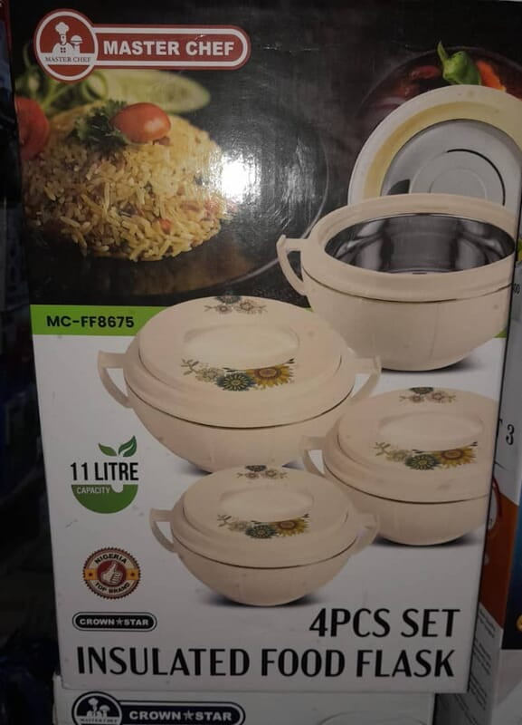 MASTER CHEF SET OF 4 INSULATED FOOD FLASKS - TOTAL CAPACITY - 11L