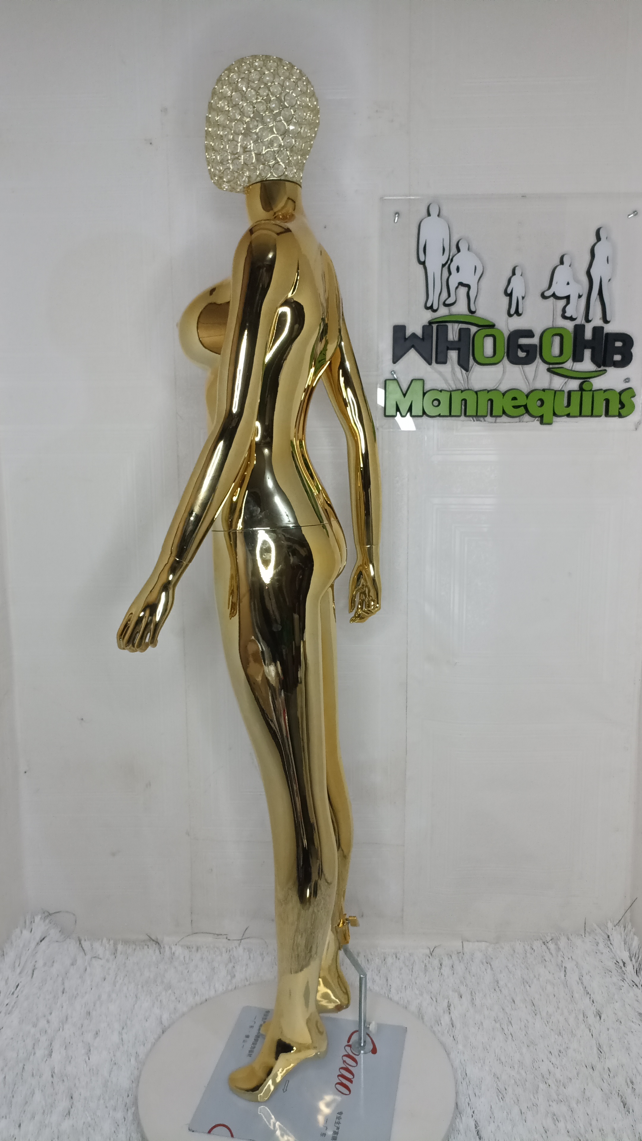 Gold Chrome Female Mannequin Size 8 Medium Bust with Diamond Stoned Wire Mesh Net Head