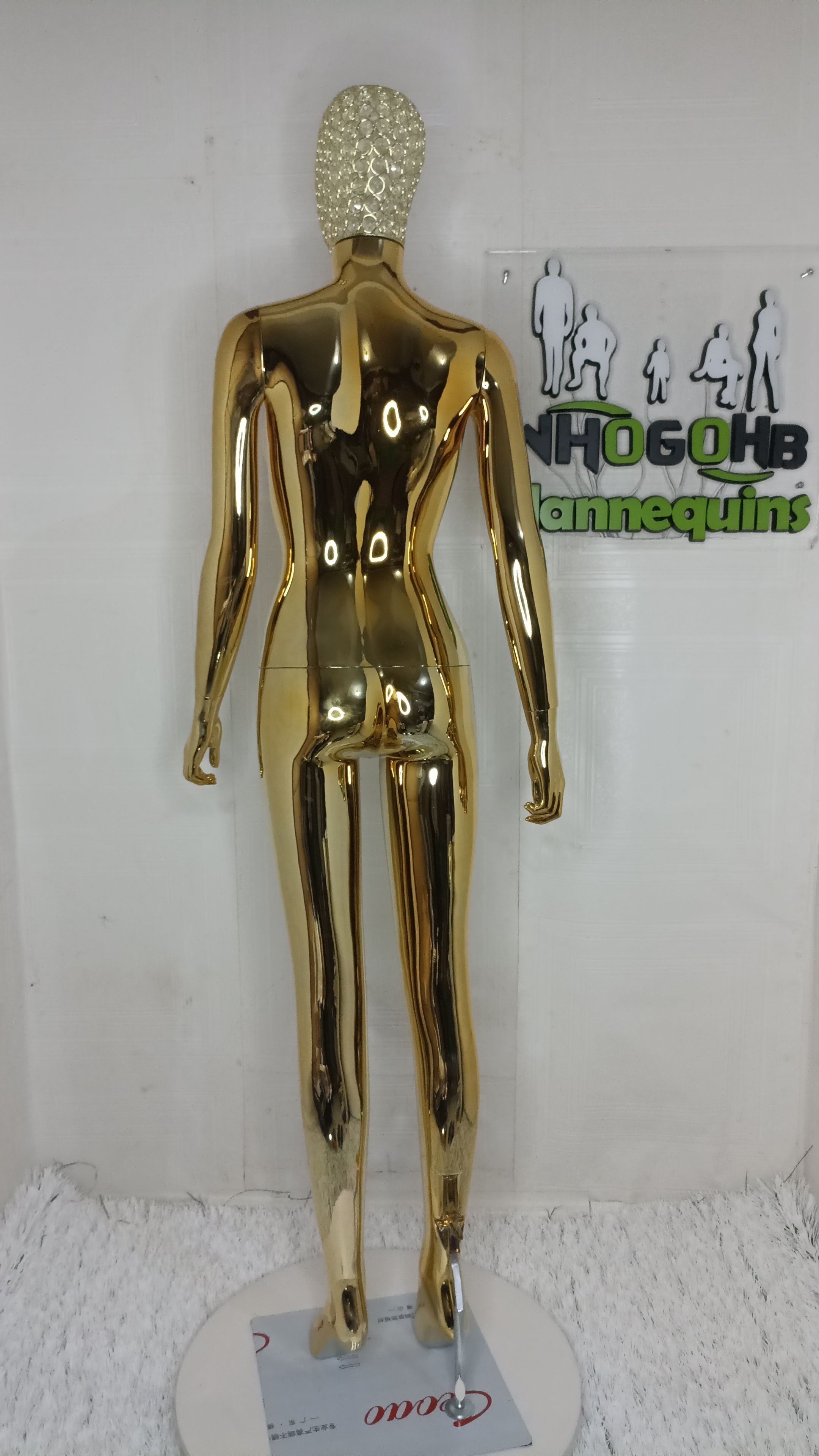 Gold Chrome Female Mannequin Size 8 Medium Bust with Diamond Stoned Wire Mesh Net Head