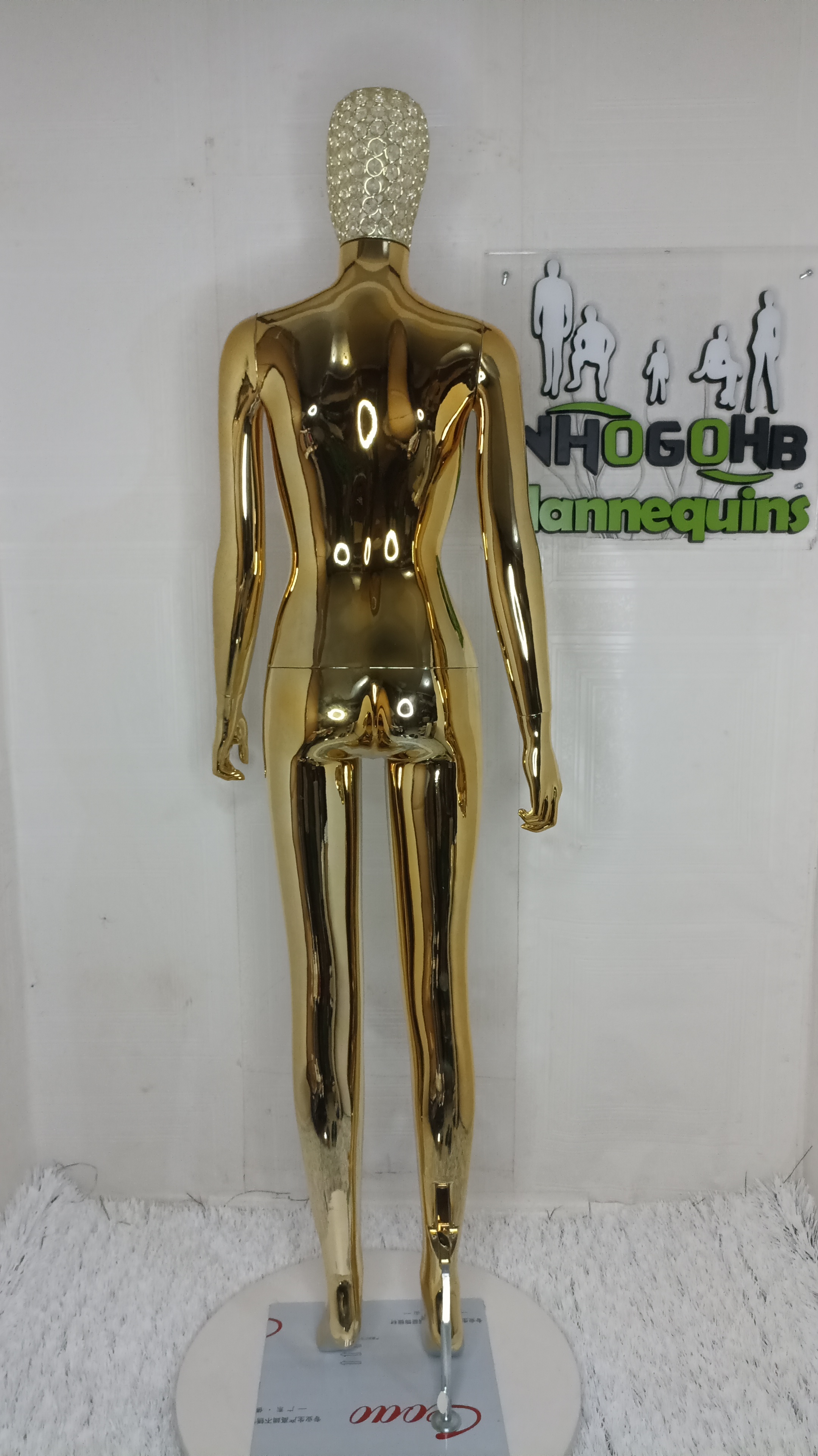 Gold Chrome Female Mannequin Size 8 Medium Bust with Diamond Stoned Wire Mesh Net Head