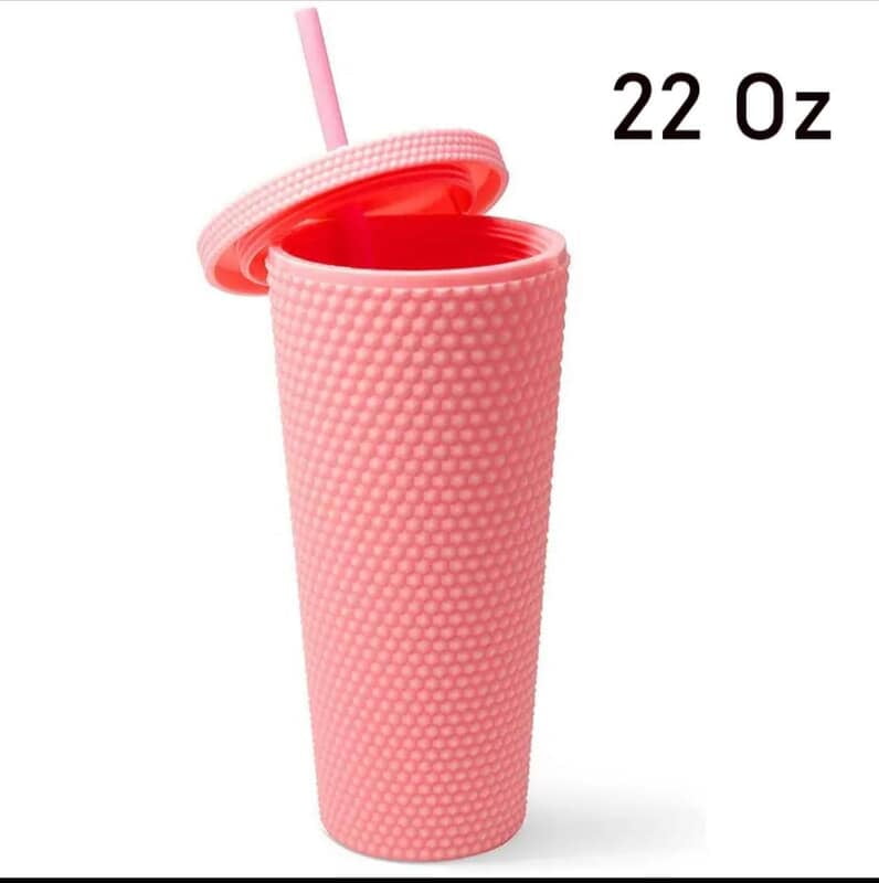HONEY COMB TEXTURED MUG WITH LID AND STRAW REUSABLE STRAW CUP - 450ML