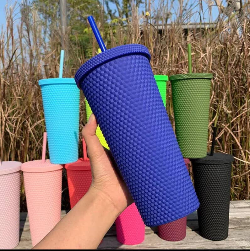 HONEY COMB TEXTURED MUG WITH LID AND STRAW REUSABLE STRAW CUP - 450ML