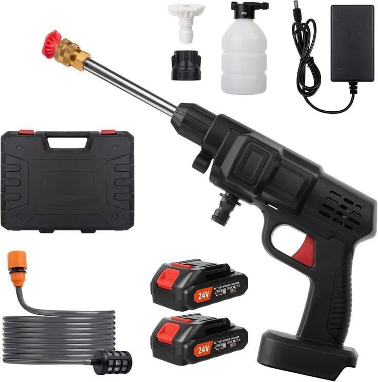 RECHARGEABLE HIGH PRESSURE GUN FOR CAR WASHING AND GARDEN WATERING WITH STORAGE BOX AND 2 BATTERIES